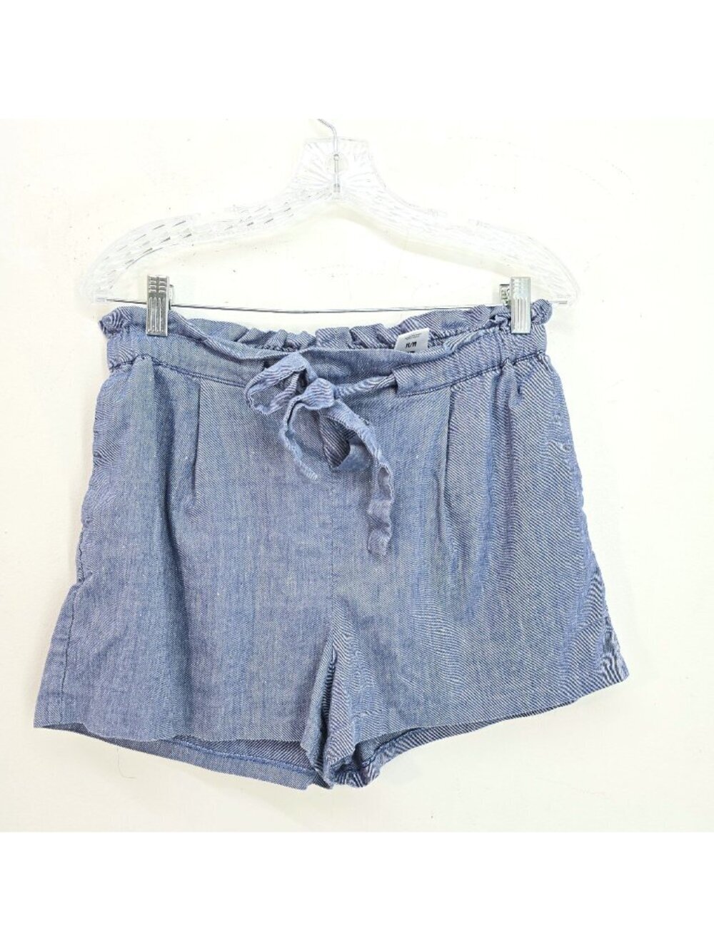 Express Chambray Blue Paperbag Linen Blend Pull on SHorts Women Size M
